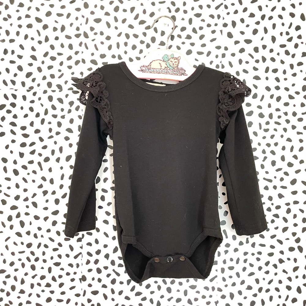 Baby onesie, Black long sleeve lace shoulder